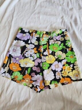 Maje Flower Power Floral Linen Blend Tailored Shorts Size 34 Retro Mod